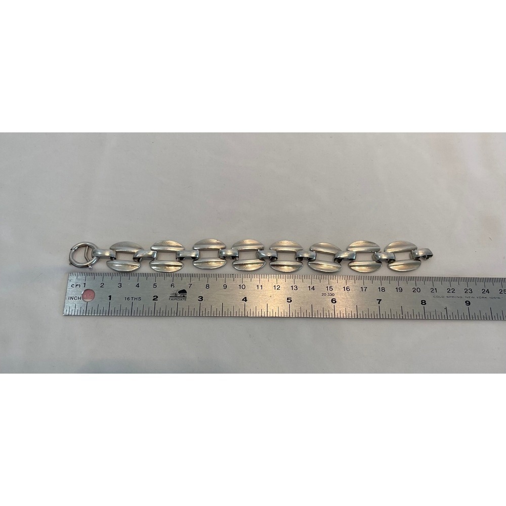 Vintage Sterling Silver Mid Century Modern Ridged Oval Link Bracelet 8 Inch
